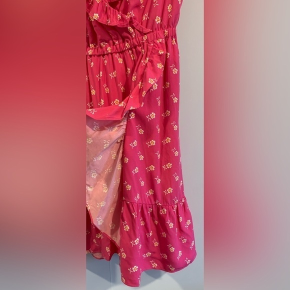 NWT, J. Crew Faux Wrap, Knee Length Dress in Fuchsia w/ Floral Pattern, Size 4 - Picture 5 of 12